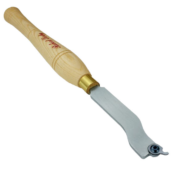 Woodturning ring tool with polished metal head and smooth light wood handle for home improvement and tools use