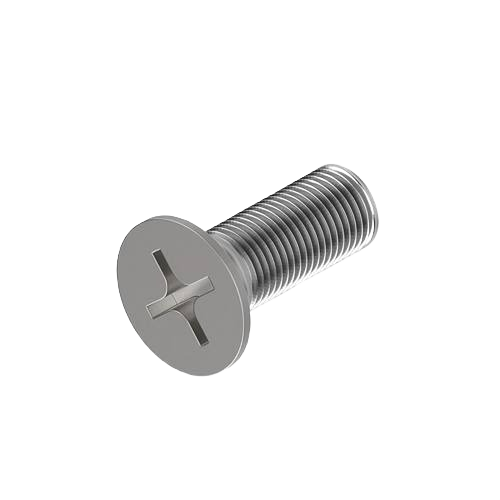 Silver countersunk head screw with Phillips drive and coarse threading for home improvement and tools applications