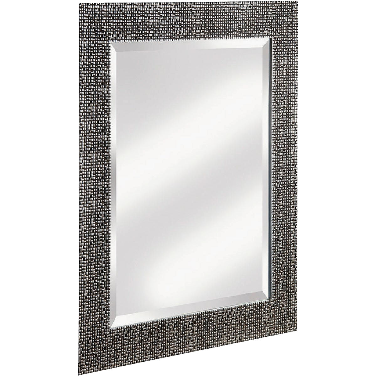 Rectangular wall mirror with chromed espresso textured frame for bathroom or home decor and hardware collections