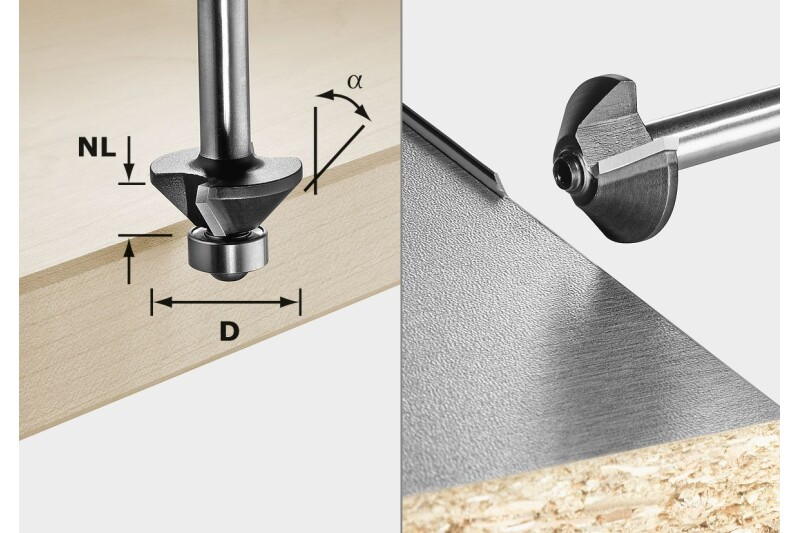 Carbide cutting bit with 45-degree angle and 8mm shank for woodworking tool accessories and home improvement projects