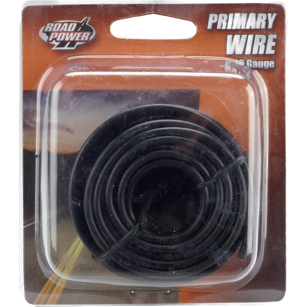 Coiled black PVC-coated primary wire in clear plastic packaging for tools and home improvement projects