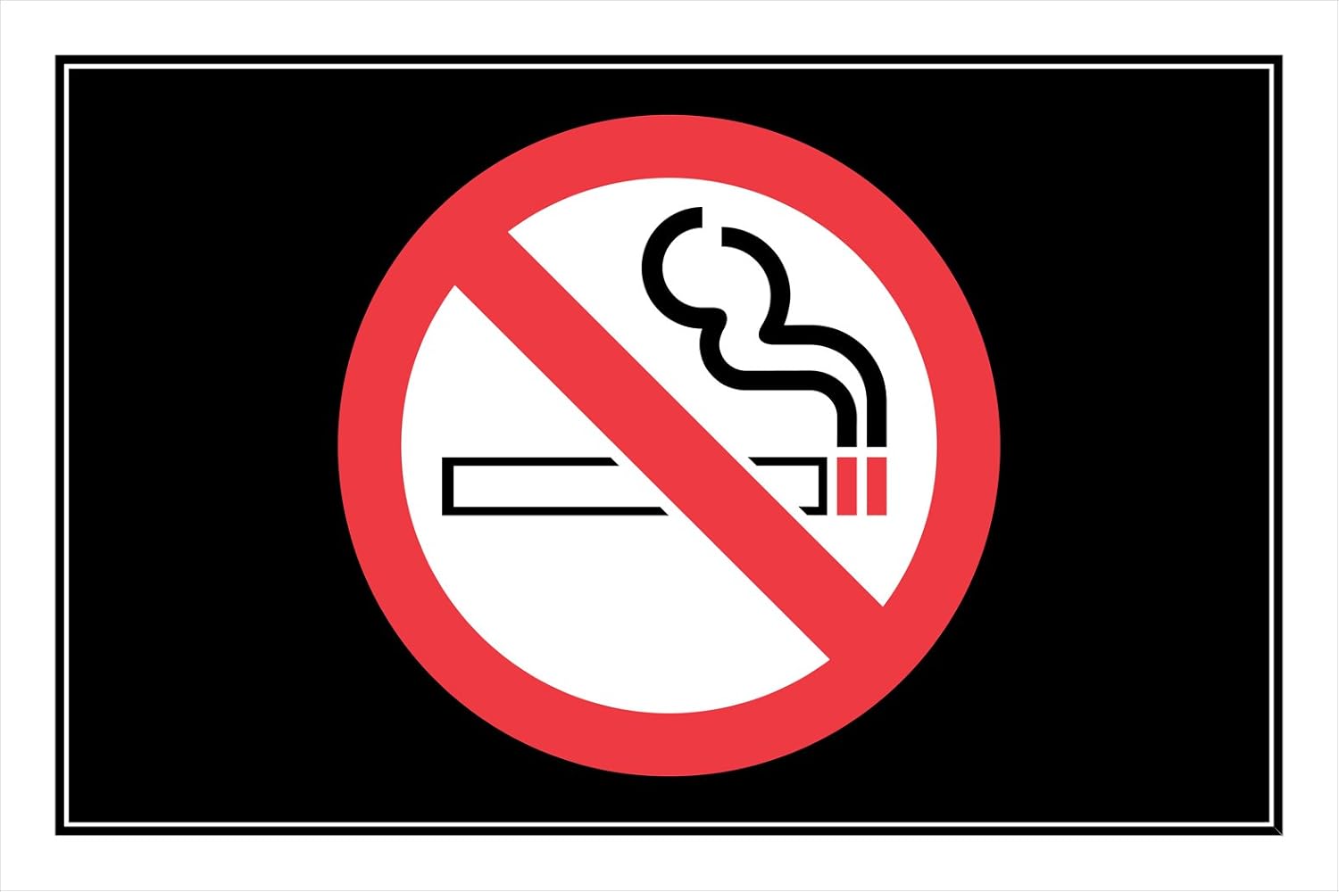Rectangular no smoking sign with red circle and slash over cigarette icon for hardware and home improvement use