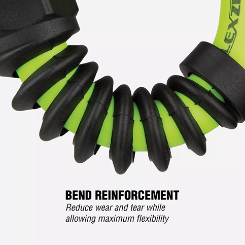 Close-up of green Flexzilla hose with black bend reinforcement for durability in watering and irrigation tasks under $50 collections