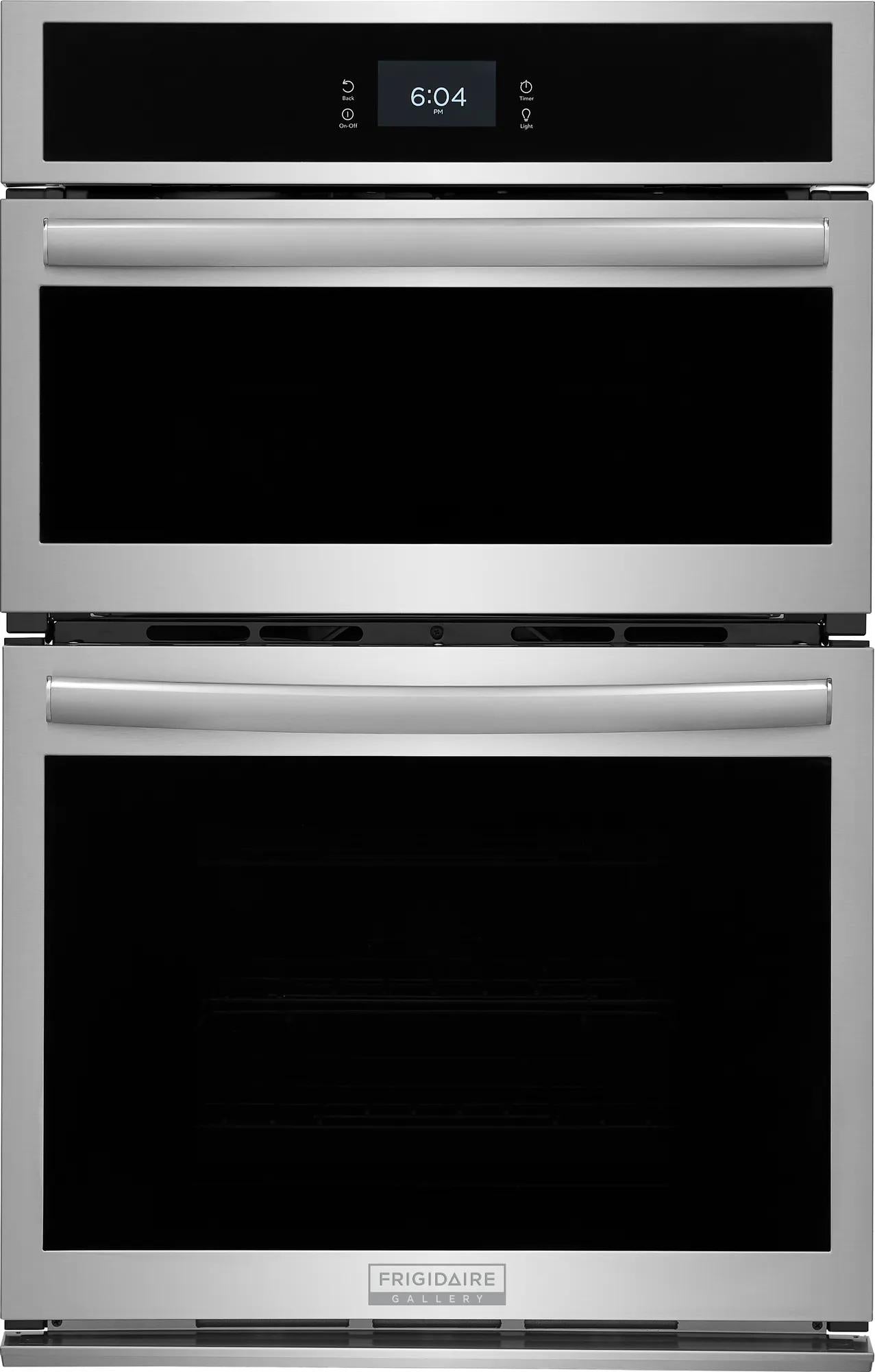 Stainless steel electric wall oven and microwave combo with digital display and sleek handles from Kitchen & Kitchenware collection