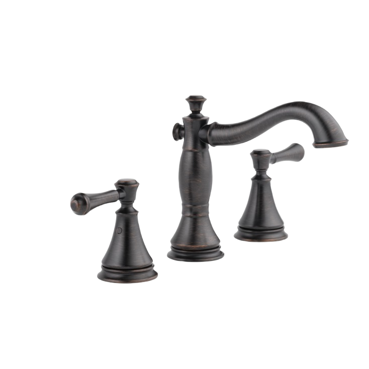 Venetian bronze two-handle widespread bathroom faucet with classic curved spout for home improvement projects