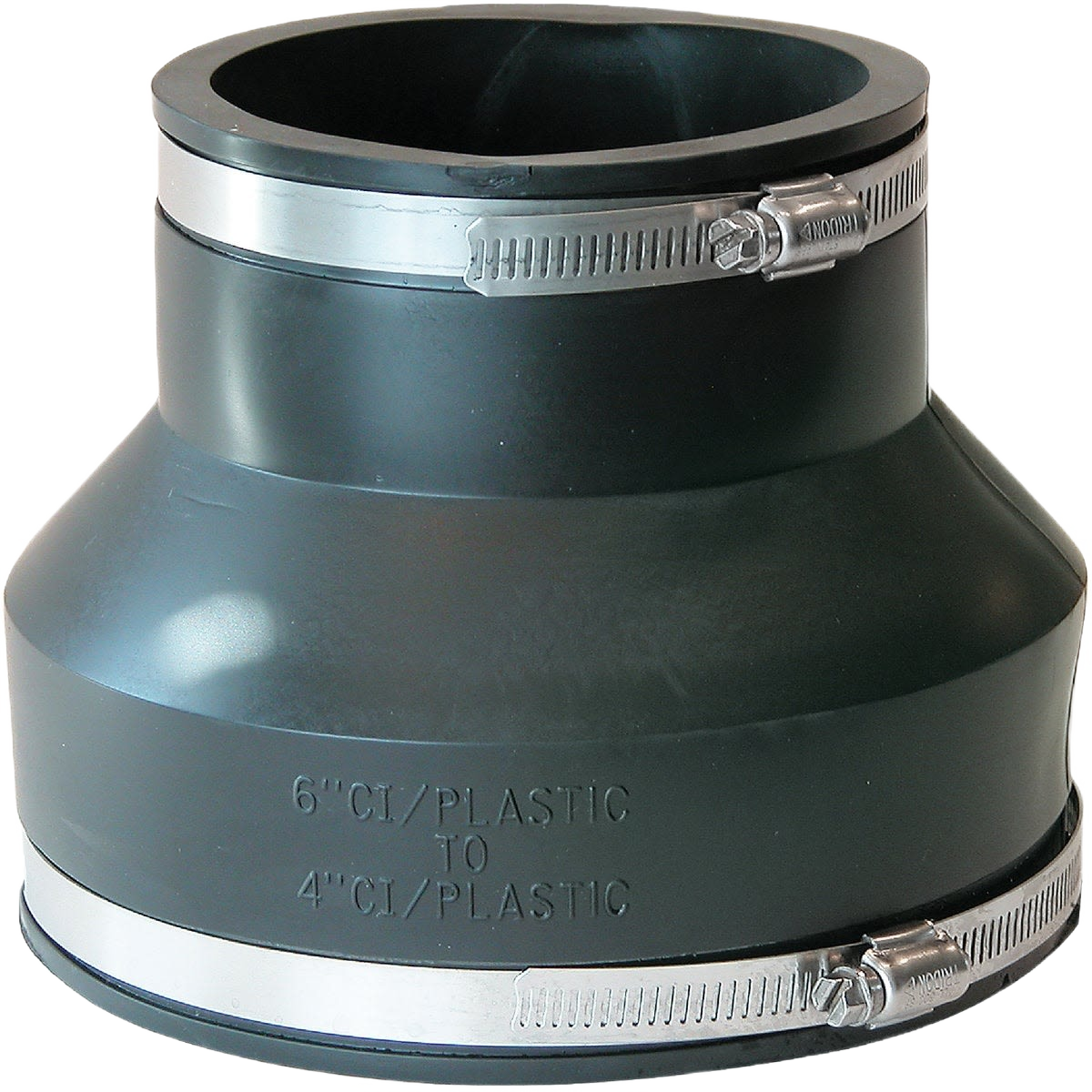 Flexible elastomeric PVC plumbing coupling with metal clamps for connecting cast iron or plastic pipes under $50 collection