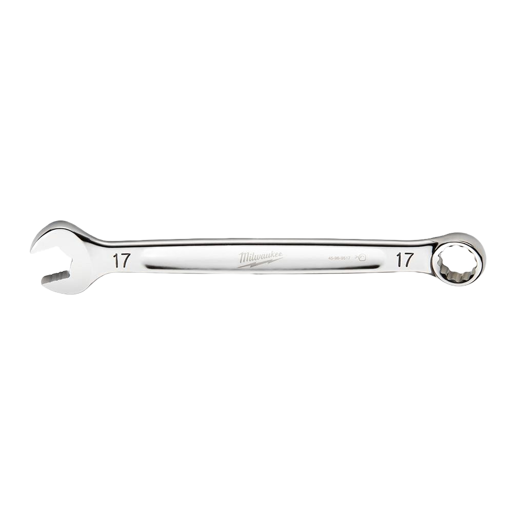 17-mm metric combination wrench with polished chrome finish for precise tightening in tools and home improvement projects