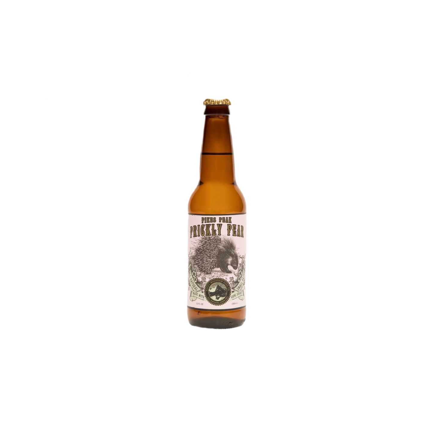 Amber glass soda bottle with prickly pear label for beverages in Drinks and Food & Beverage collections