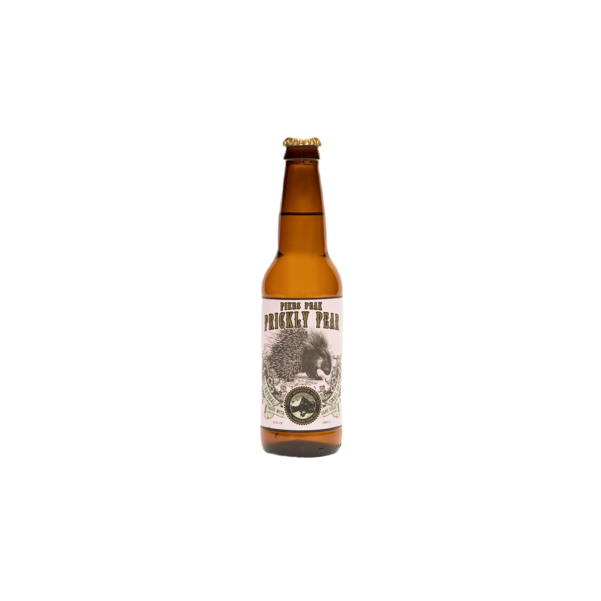 Amber glass soda bottle with prickly pear label for beverages in Drinks and Food & Beverage collections