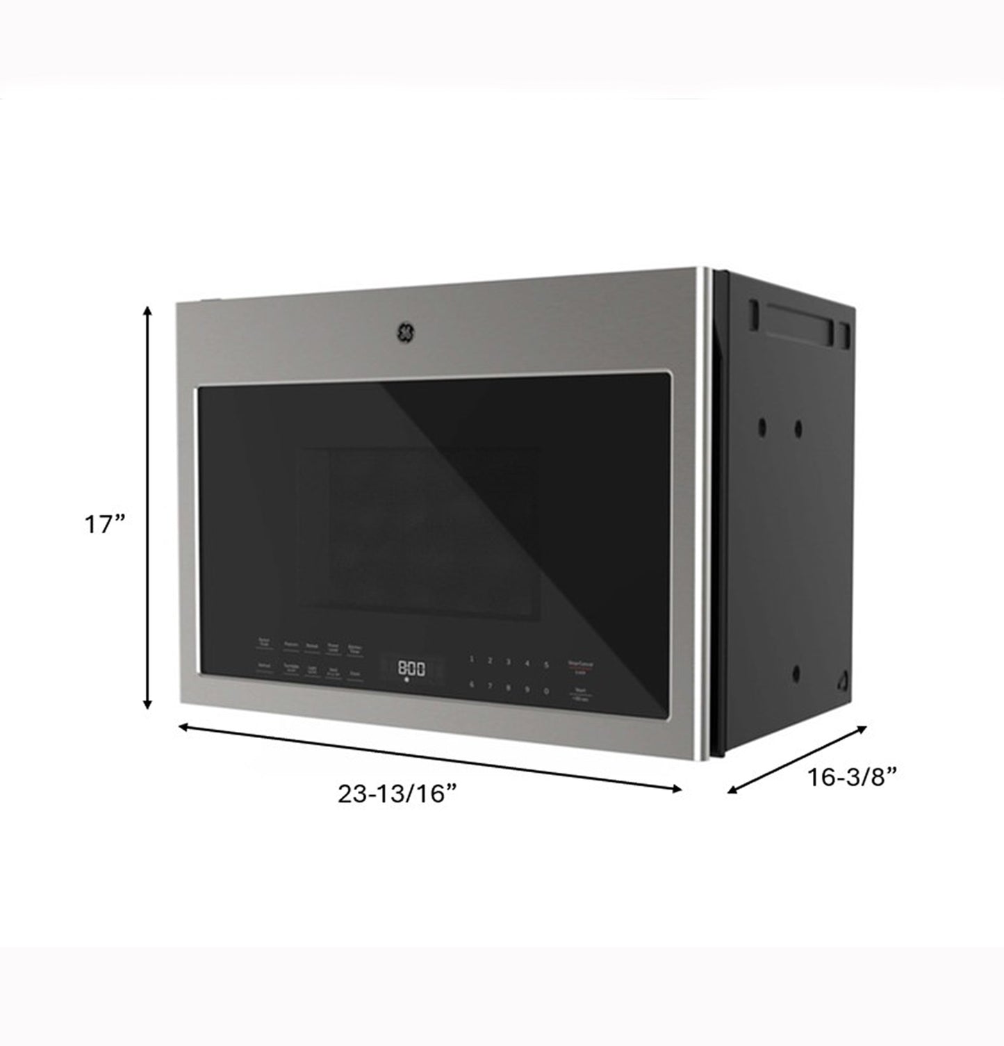 Stainless steel over-the-range microwave with digital touch controls and LED display in kitchen appliance collection
