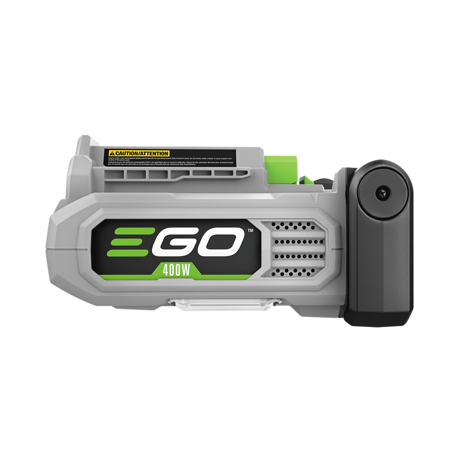 Compact gray and green 400W inverter with side vents designed for portable power in tools and home improvement tasks