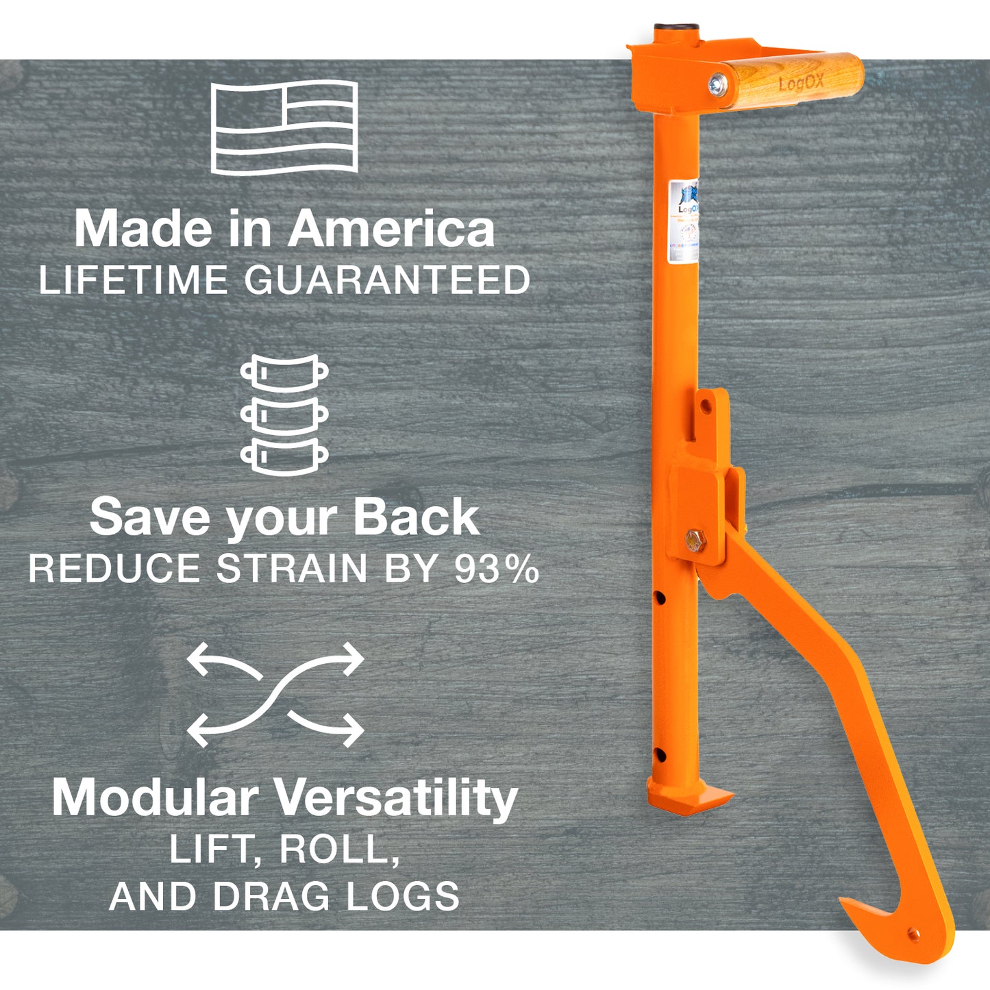 Bright orange heavy-duty log hauler tool designed to lift, roll, and drag logs with reduced strain for home improvement tasks
