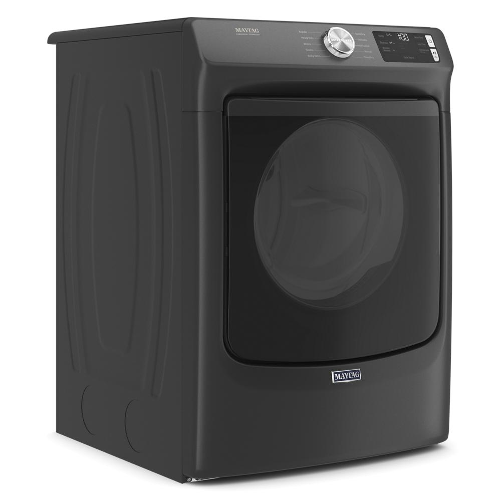 Matte black front load electric dryer with large door, digital controls, and extra power feature in Dryers and Appliances collections
