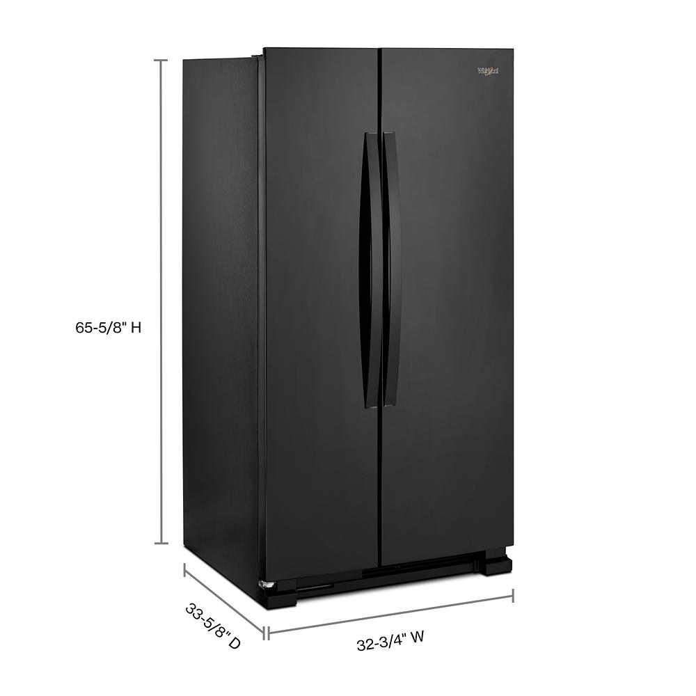 Black 33-inch wide side-by-side refrigerator with curved handles in kitchen appliances and refrigerators collection