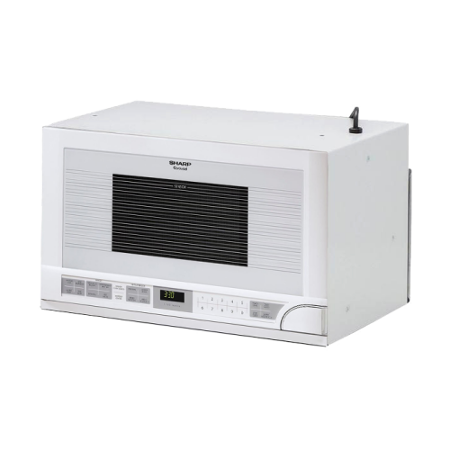 White over-the-counter microwave with digital display and sensor controls in kitchen appliances and microwaves collections