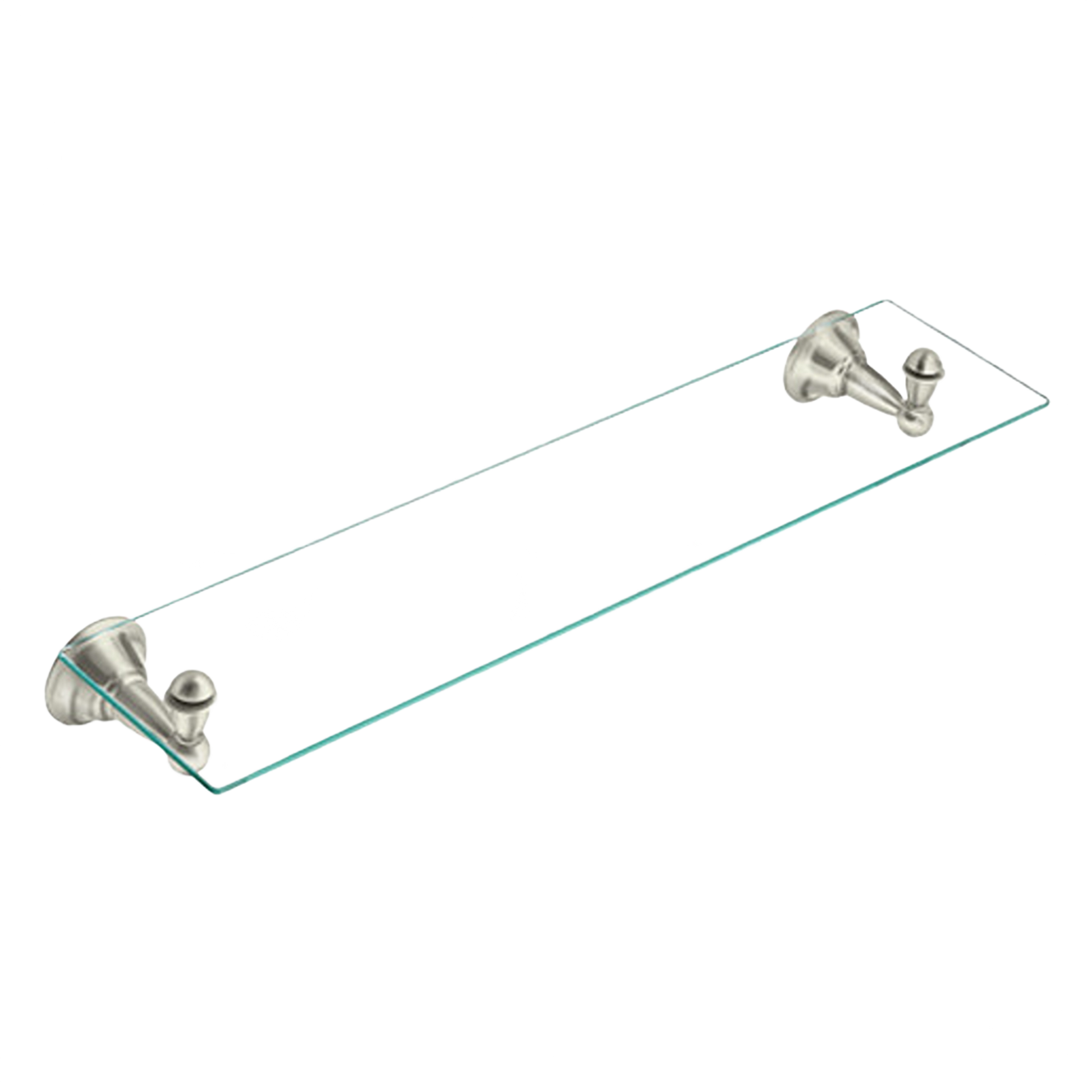 Glass vanity shelf with brushed nickel hardware designed for bathroom home improvement use
