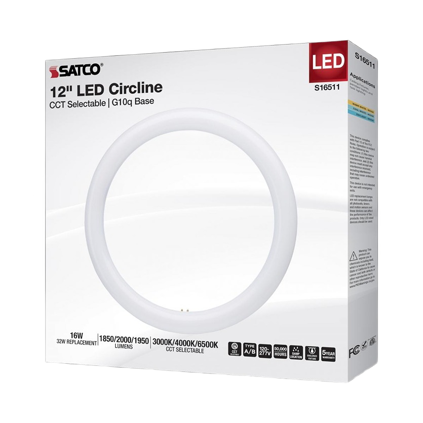 Satco 12-inch LED circline bulb with selectable CCT and G10q base for versatile lighting and home improvement use