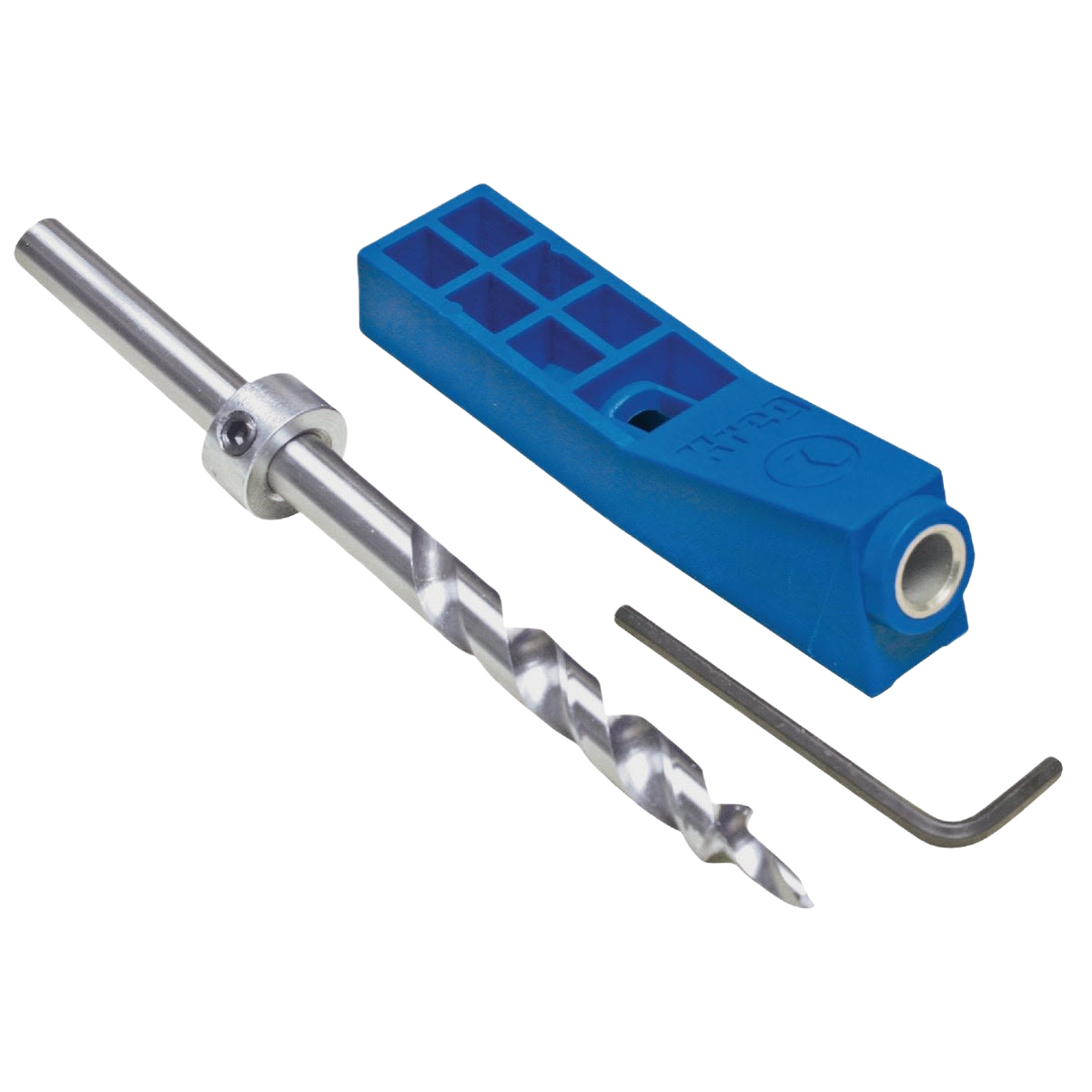 Compact pocket-hole drill guide kit with hardened steel bit and blue plastic jig for woodworking tools under $50 collections