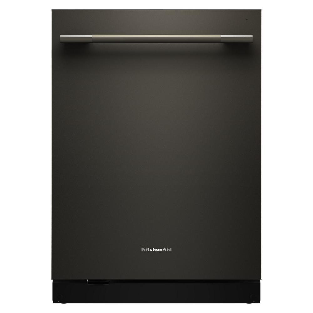 Black KitchenAid dishwasher with towel bar handle and minimalist front panel from Kitchen & Kitchenware collection