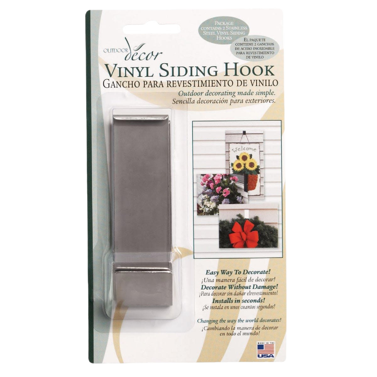 Two stainless steel vinyl siding hooks for damage-free outdoor decorating in hardware and fasteners collections under $50