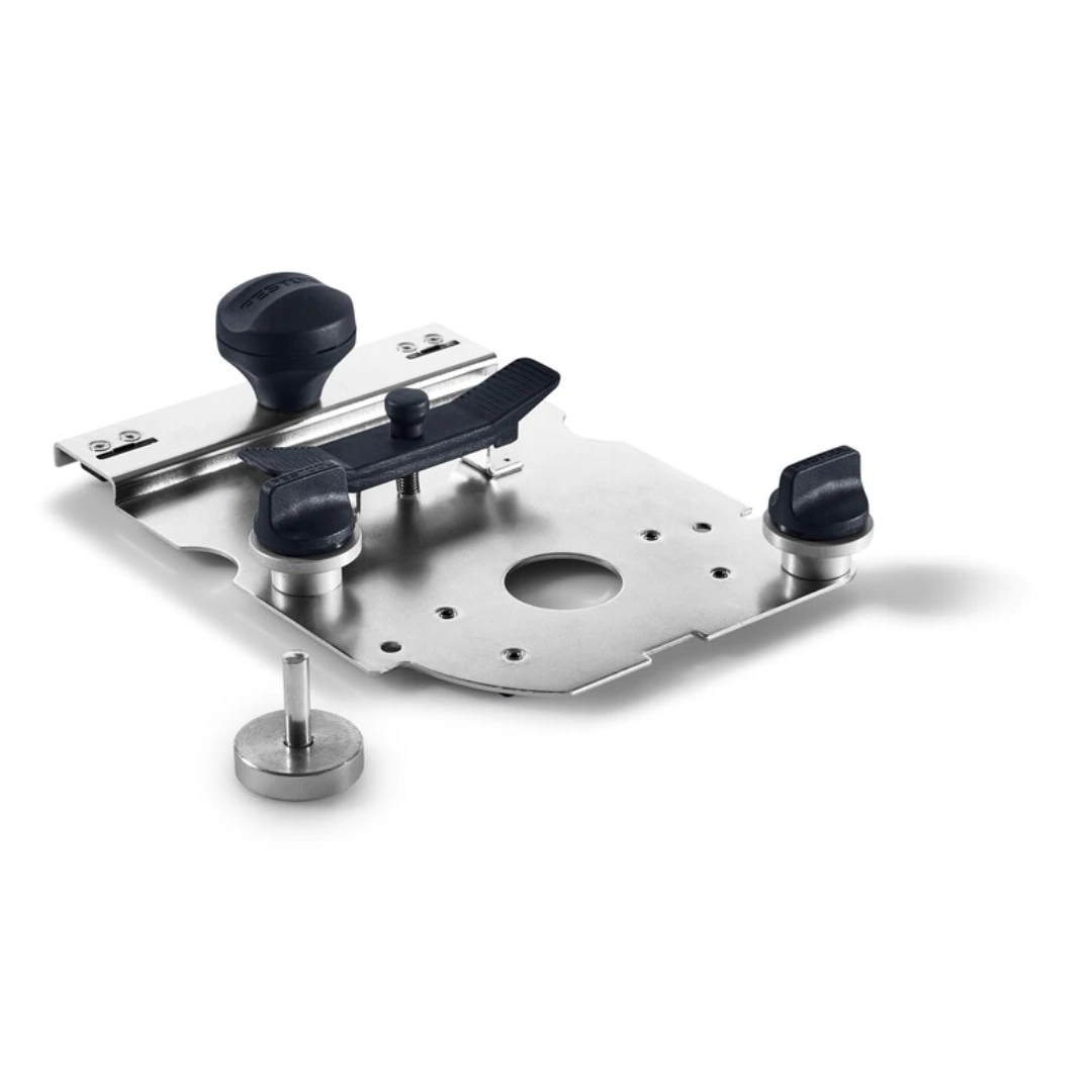 Metal guide plate with adjustable knobs and fasteners for precision in tools and home improvement projects