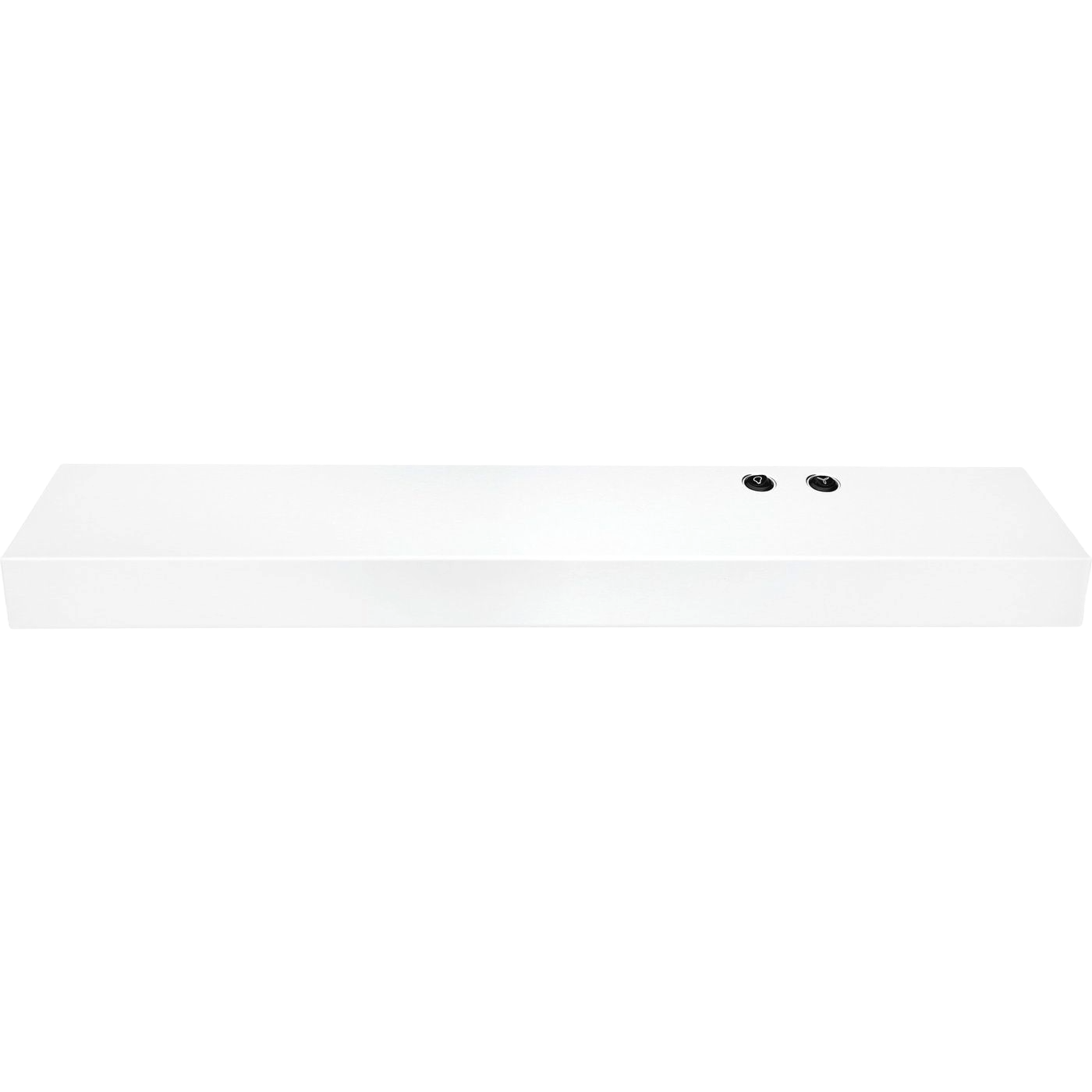 Slim white overhead range hood with two control switches, designed for kitchen and home appliance use