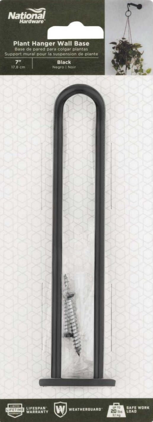 Black steel wall base plant hanger with screws for mounting, supporting up to 20 lbs for home improvement use