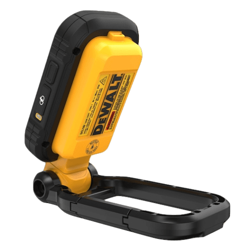 Compact rechargeable LED task light with black and yellow housing and foldable stand for versatile home improvement use