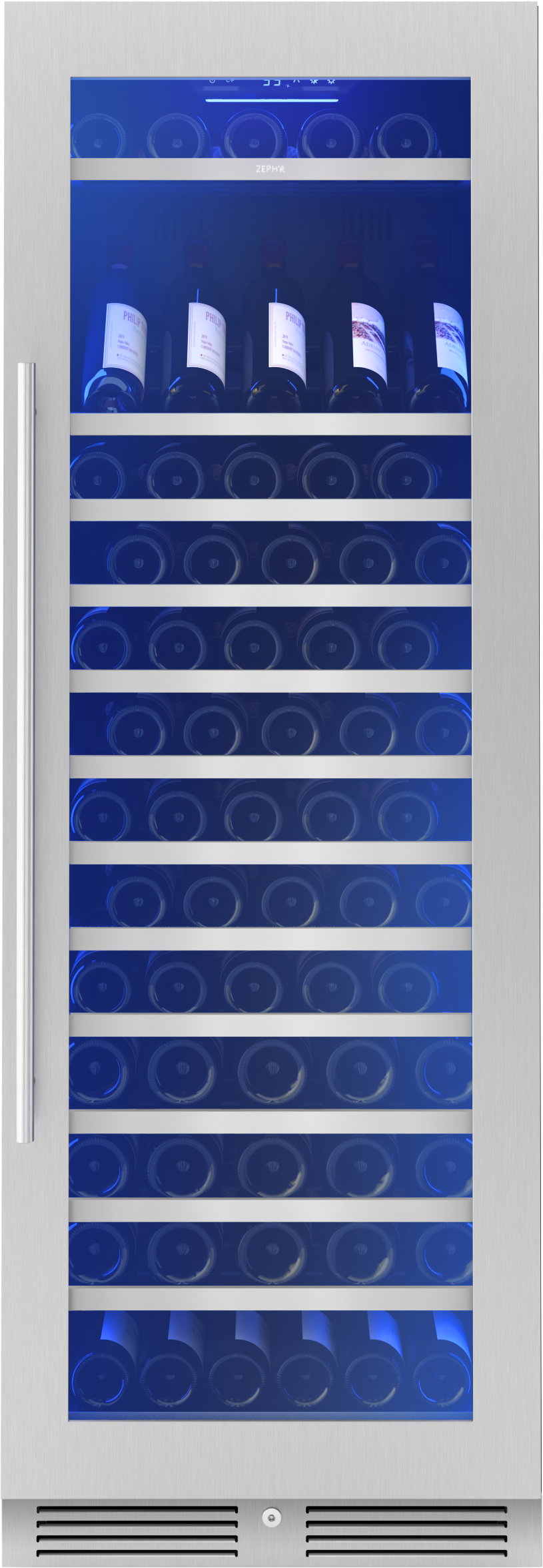 Wine cooler, 24" full size, ss + glass, reversible, 1 zone