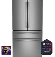 Stainless steel 4-door French-door refrigerator with counter-depth design in kitchen appliances and French door refrigerators collection