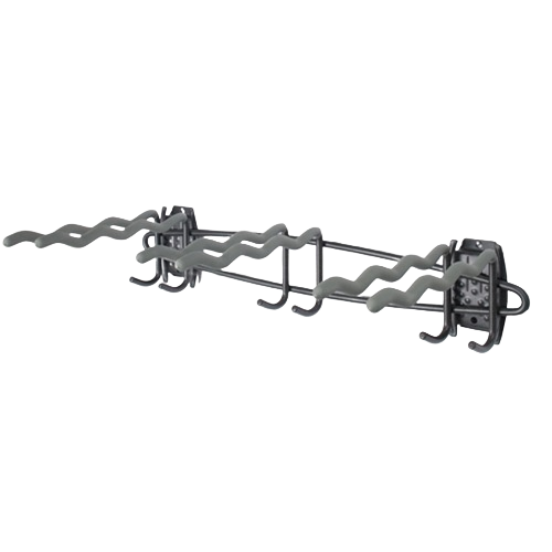Metal and plastic multi-hook tool rack with adjustable components for versatile garage storage and home organization solutions