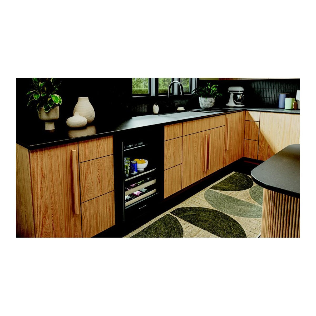 4.8 Cu. Ft. 24-Inch Beverage Center with Right Door Swing and 14-Wine Bottle Capacity with Wood-Front Racks in Black Ore