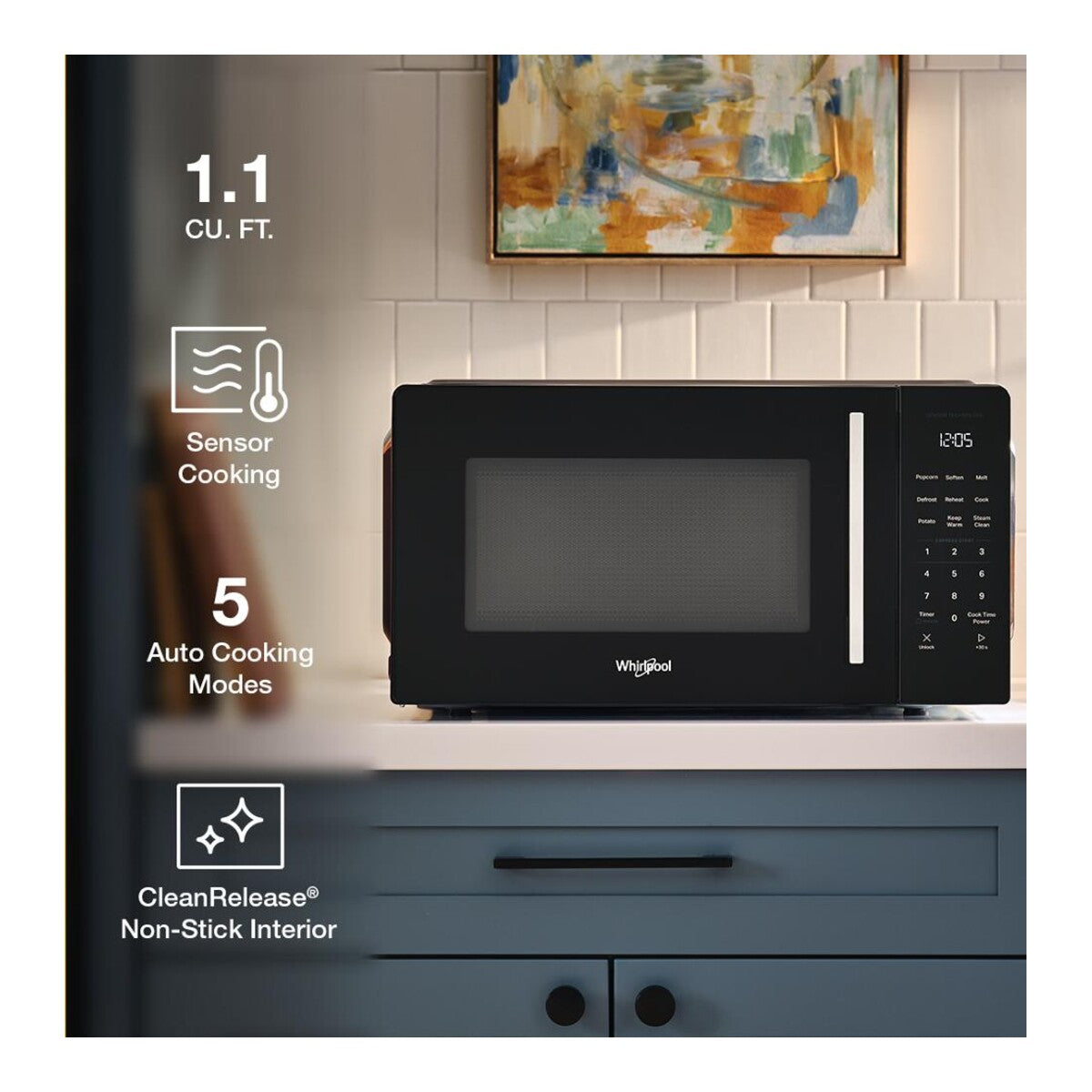 1.1 cu. ft. Stainless Steel Countertop Microwave with Sensor Cooking - 1000 watt