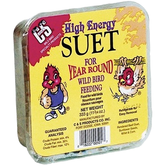 Square high energy suet block for year-round wild bird feeding with easy removal wrapper and nutritious ingredients