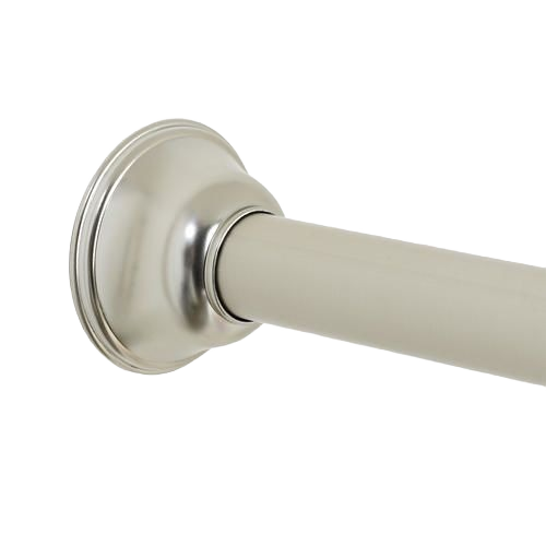 Brushed nickel adjustable aluminum shower rod with decorative mounting flange for home improvement projects