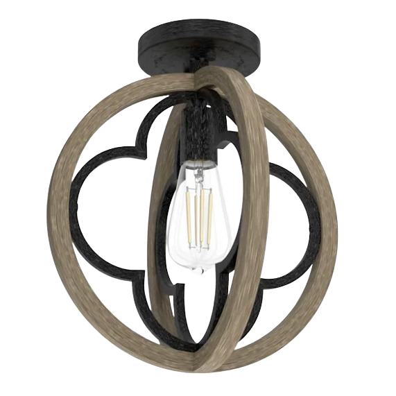 Rustic iron and French oak pendant light with quatrefoil design, ideal for bathroom and dining ceiling lighting under $100