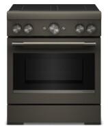 30-inch freestanding induction range with four cooking zones and convection oven in dark stainless steel finish