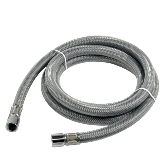 Flexible gray braided replacement hose for kitchen pull-out faucet spray with metal connector fittings