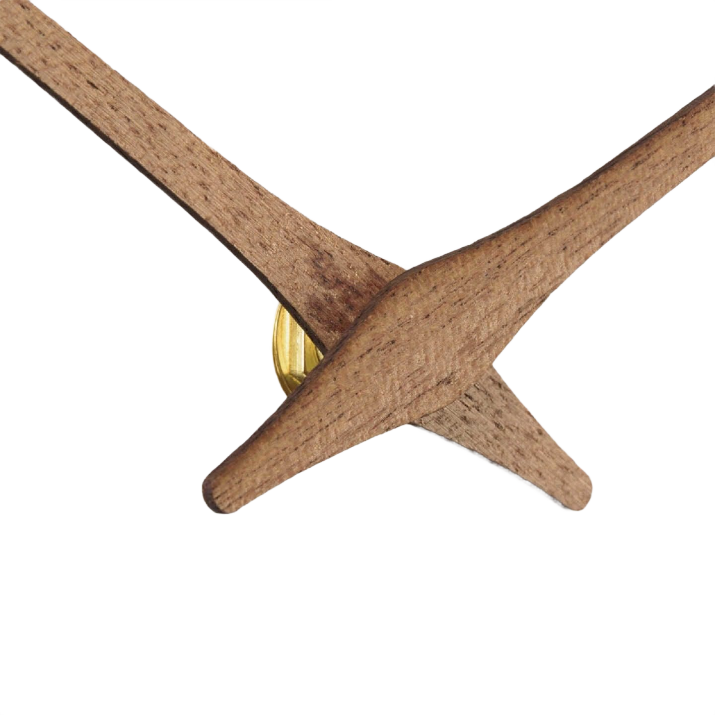 Close-up of wood-finished clock hands with natural grain texture, enhancing home decor and clock collections.
