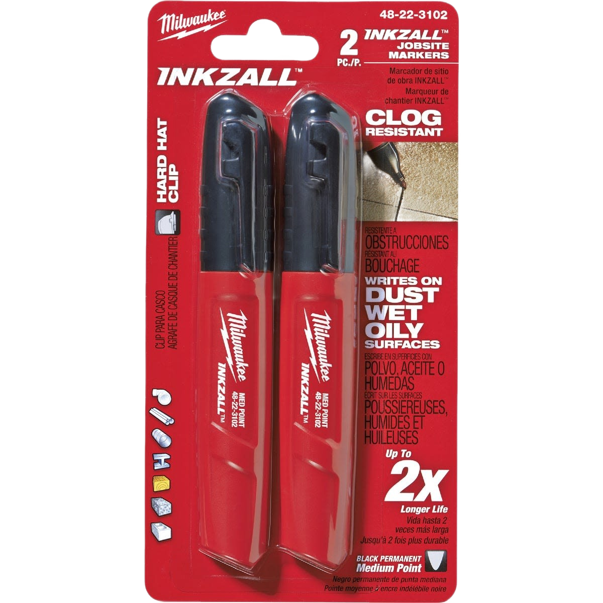 Two-pack of black medium-point jobsite markers with clog-resistant tips for hand tools and woodworking tasks under $50