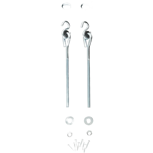 Two zinc plated steel bolt swing hangers with WeatherGuard finish and included hardware for porch or backyard swings.