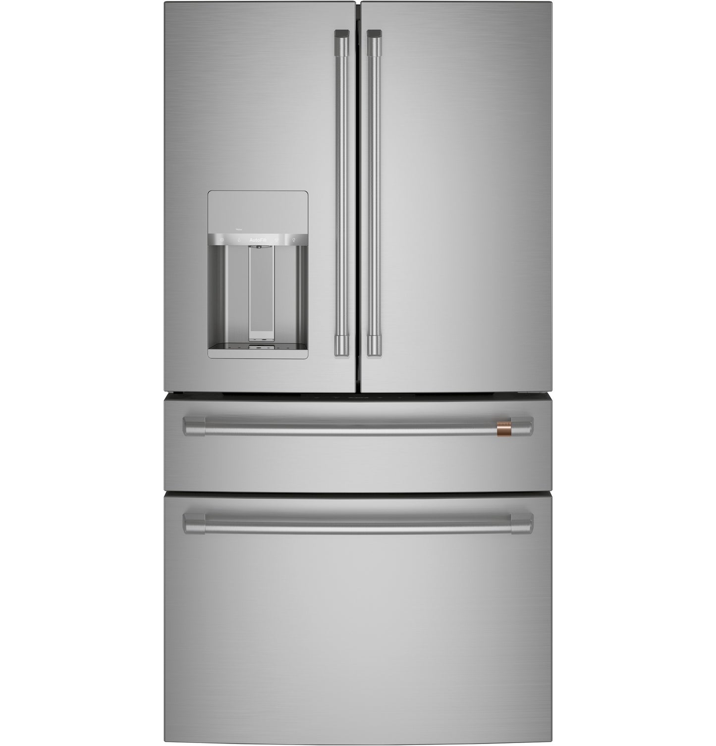 Stainless steel smart counter-depth 4-door French-door refrigerator with water dispenser in appliances collection
