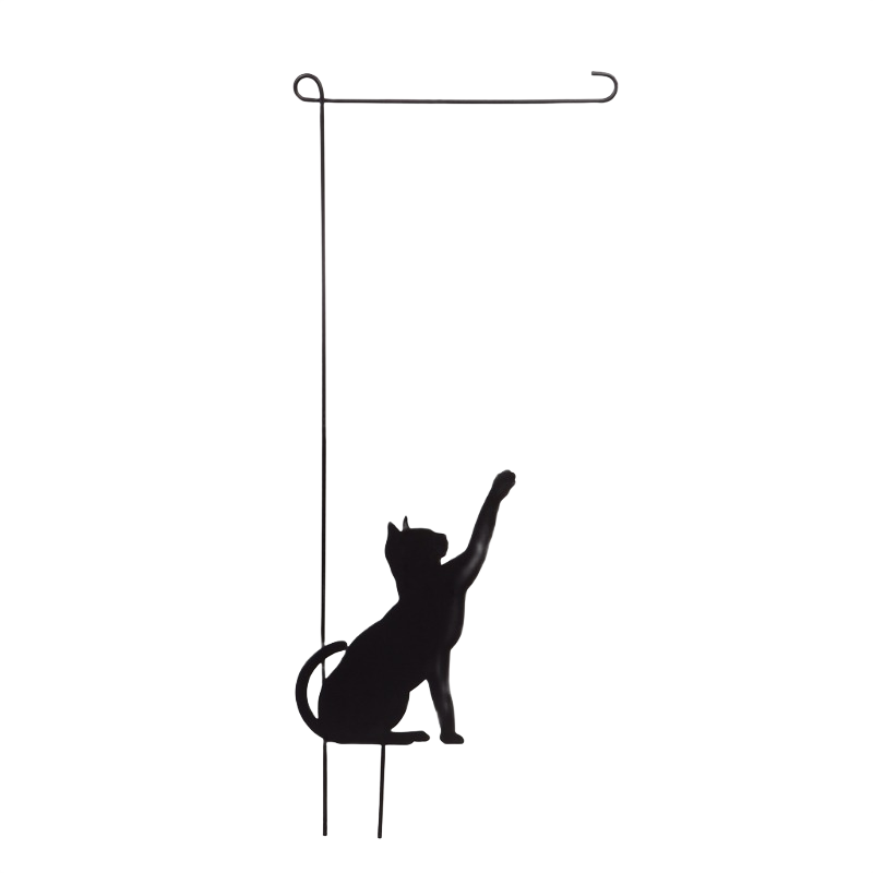 Black metal garden flag stand with cat silhouette for outdoor decor and lawn & garden collections under $50