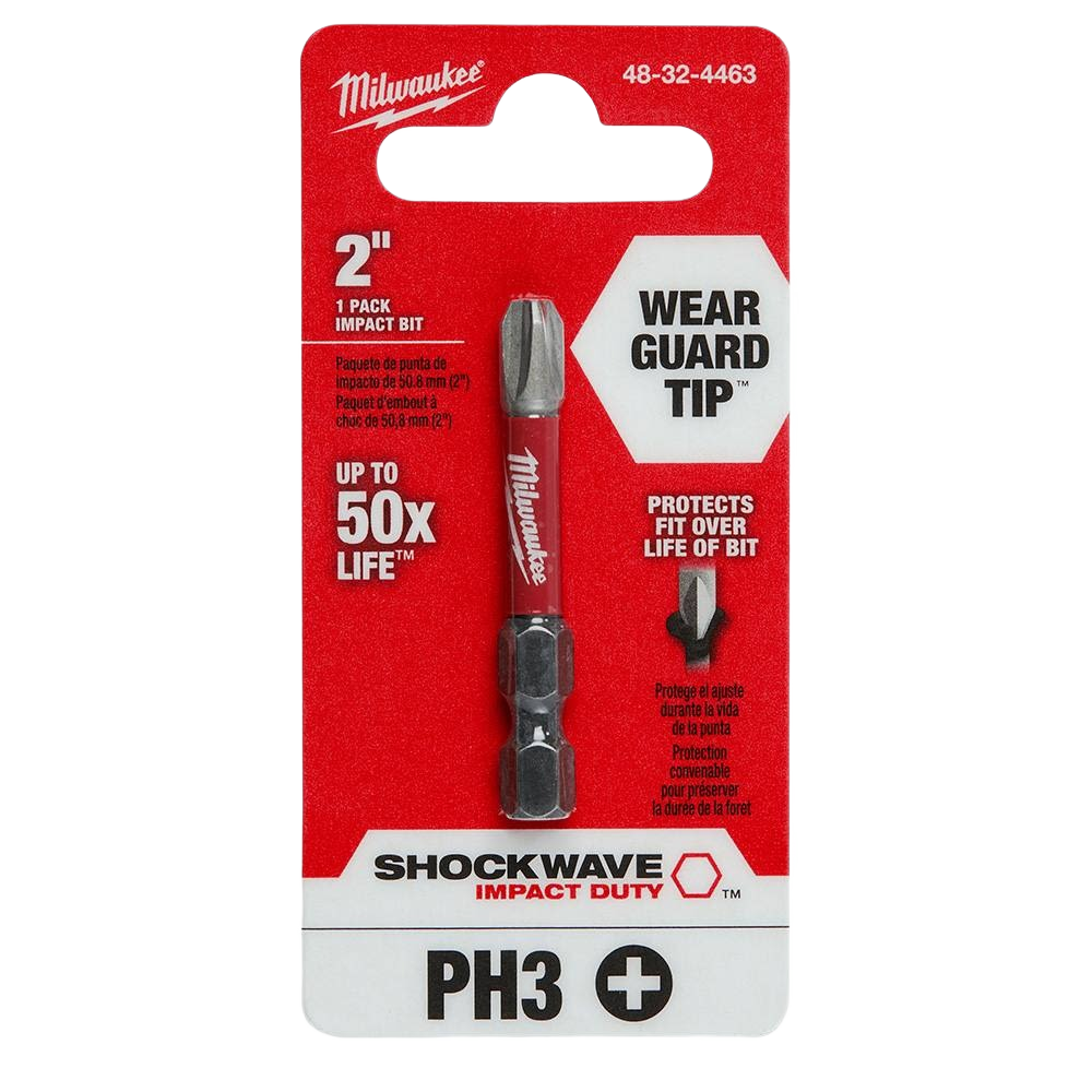 Milwaukee 2-inch PH3 Phillips impact bit with Wear Guard Tip for durability, ideal for tool accessories and drill bits collections