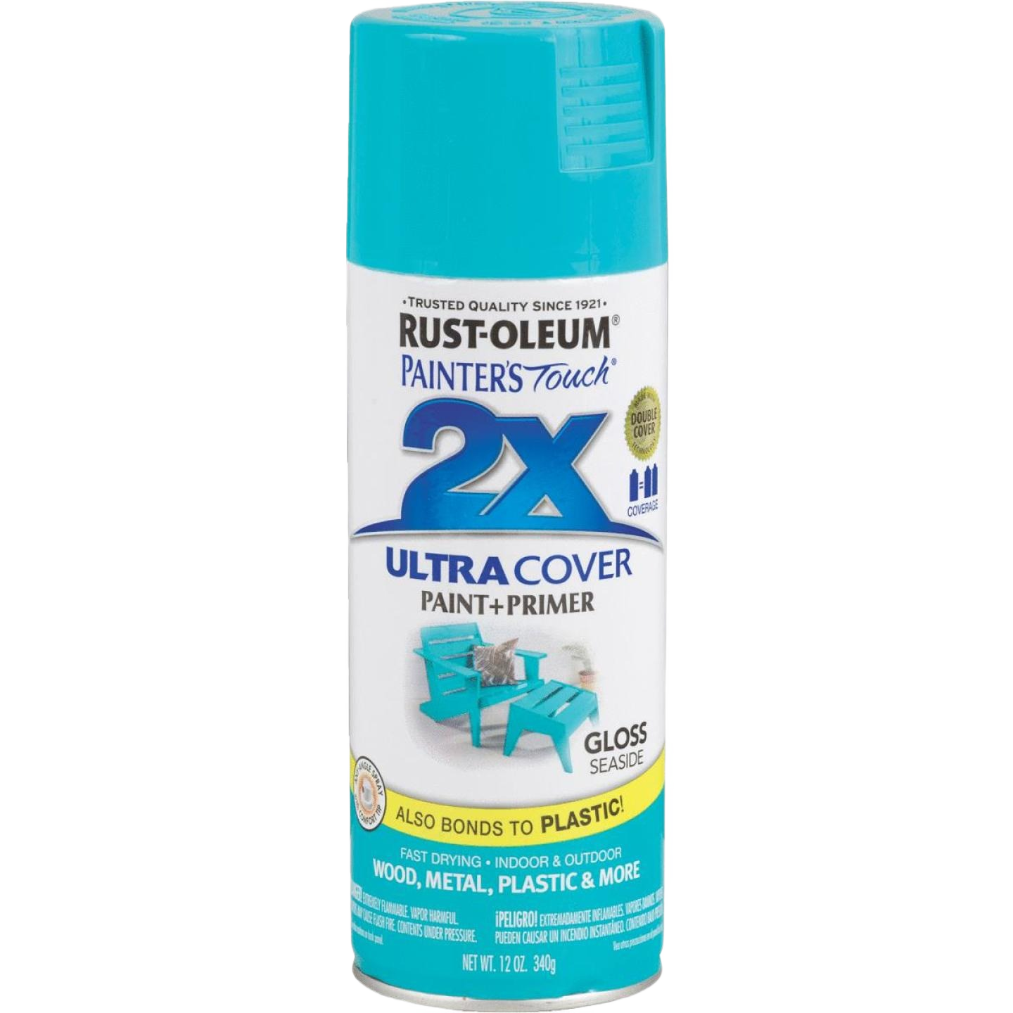 Rust-Oleum 2X gloss seaside spray paint and primer for indoor and outdoor use in home improvement collections