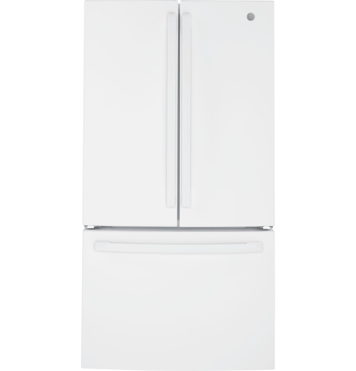 White French-door refrigerator with bottom freezer drawer, sleek handles, and ENERGY STAR certification in Kitchen & Kitchenware collection