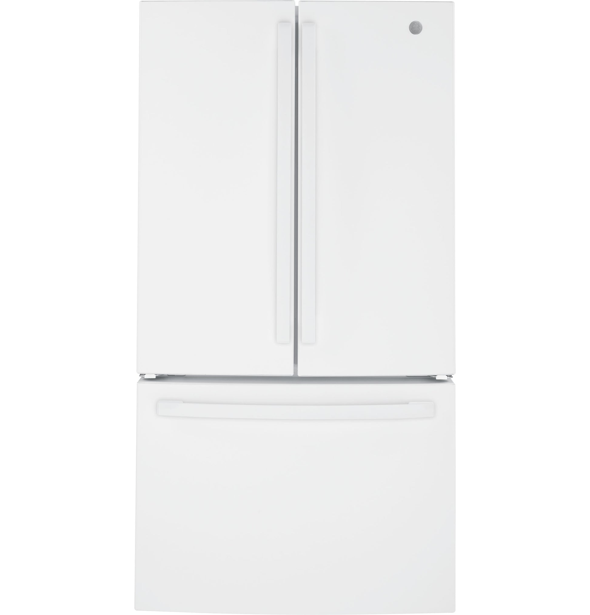 White French-door refrigerator with bottom freezer drawer, sleek handles, and ENERGY STAR certification in Kitchen & Kitchenware collection