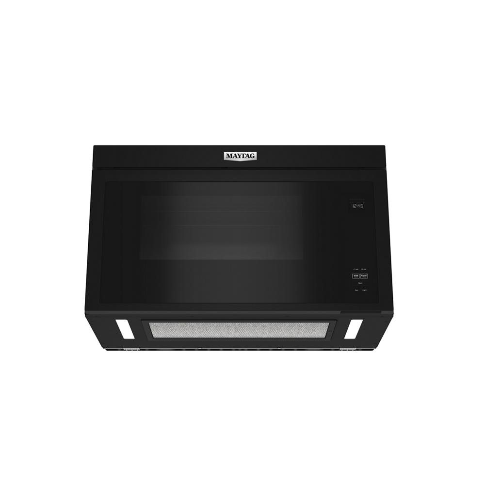 Black over-the-range flush built-in microwave with digital control and no turntable in kitchen and appliances collection