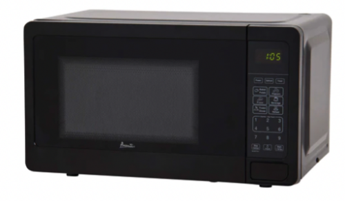 Compact black microwave with digital keypad and LED display, ideal for small spaces in microwaves and kitchenware collection
