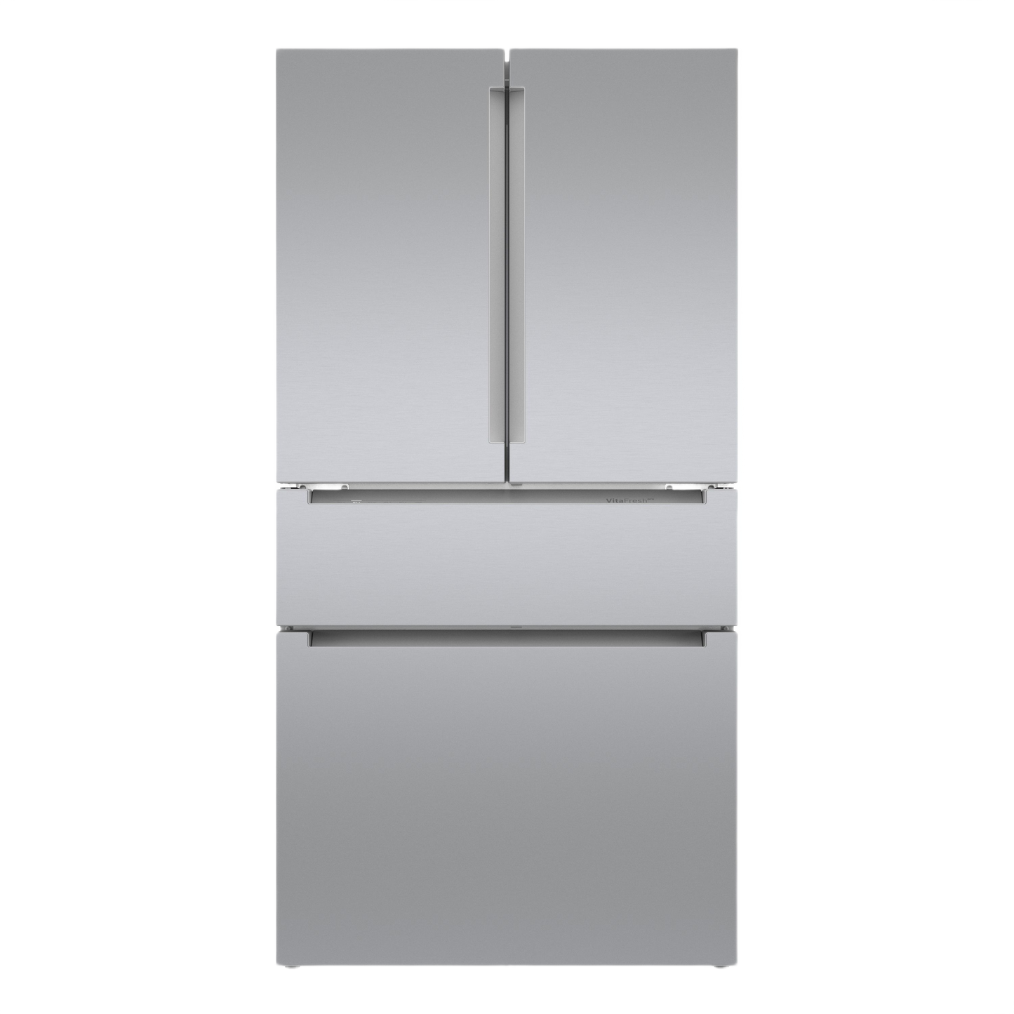 French door bottom mount refrigerator in stainless steel with anti-fingerprint finish from Bosch appliances collection